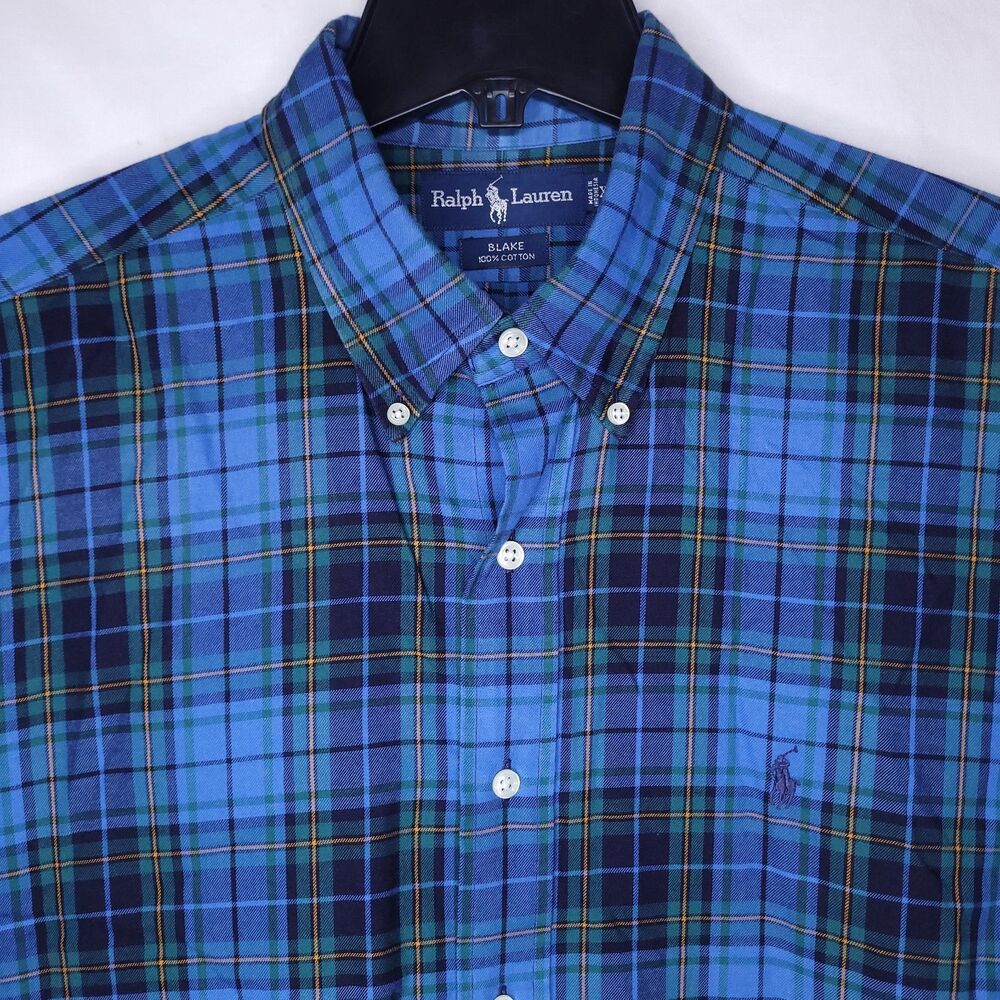 Ralph Lauren Shirt Mens XL Plaid Blue, Green Blake Long Sleeve